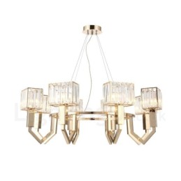 Lámpara colgante moderna contemporánea de acero de 8 luces con pantalla de cristal