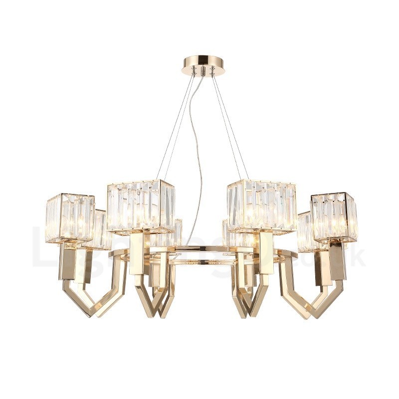 Lámpara colgante moderna contemporánea de acero de 8 luces con pantalla de cristal