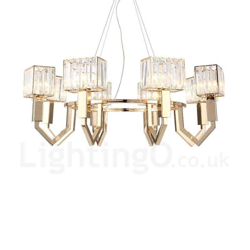 Lámpara colgante moderna contemporánea de acero de 8 luces con pantalla de cristal