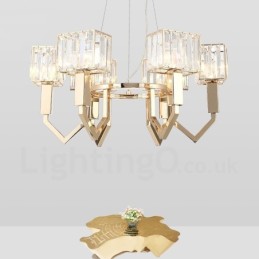 Lámpara colgante moderna contemporánea de acero de 6 luces con pantalla de cristal