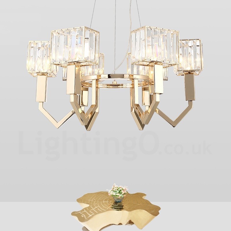 Lámpara colgante moderna contemporánea de acero de 6 luces con pantalla de cristal