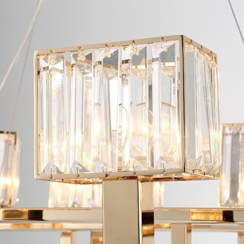 Lámpara colgante moderna contemporánea de acero de 6 luces con pantalla de cristal