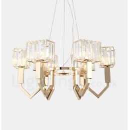 Lámpara colgante moderna contemporánea de acero de 6 luces con pantalla de cristal