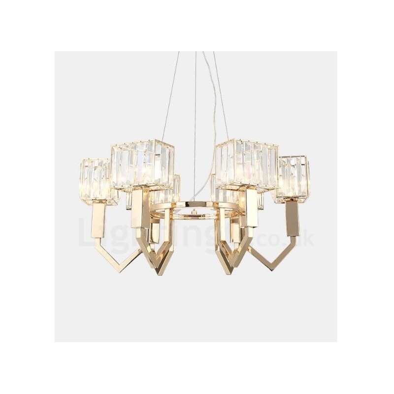 Lámpara colgante moderna contemporánea de acero de 6 luces con pantalla de cristal