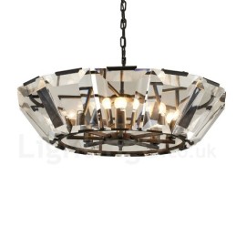Lámpara colgante moderna contemporánea de acero de 8 luces con pantalla de cristal