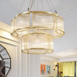Lámpara colgante moderna contemporánea de acero de 11 luces con pantalla de cristal
