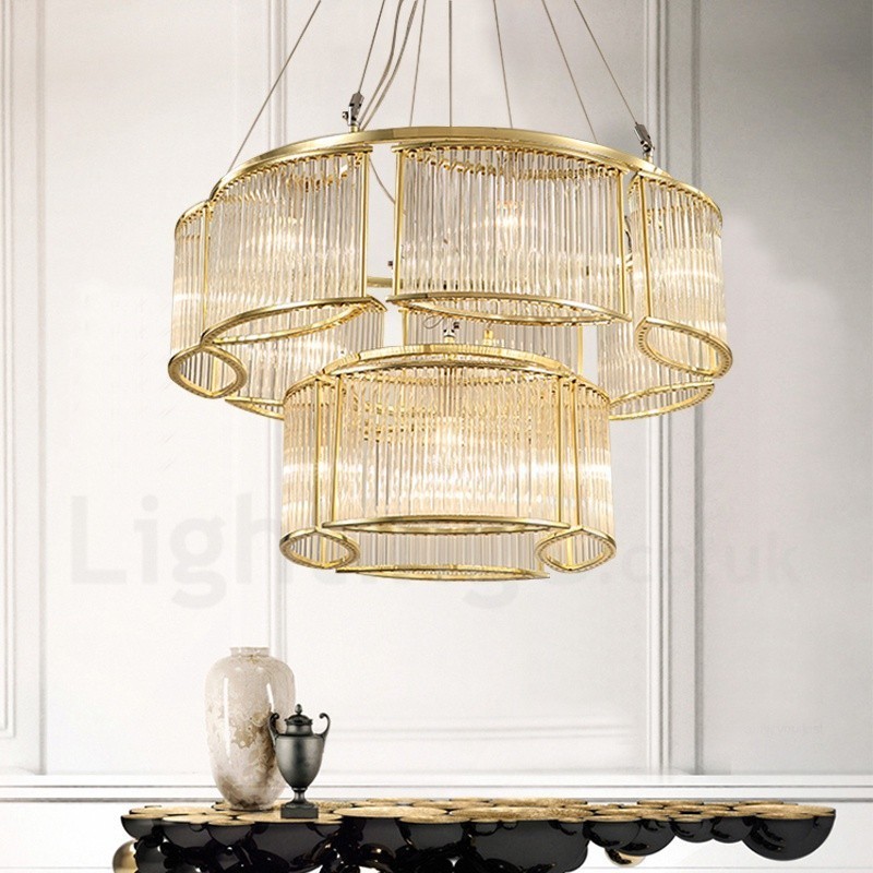 Lámpara colgante moderna contemporánea de acero de 11 luces con pantalla de cristal