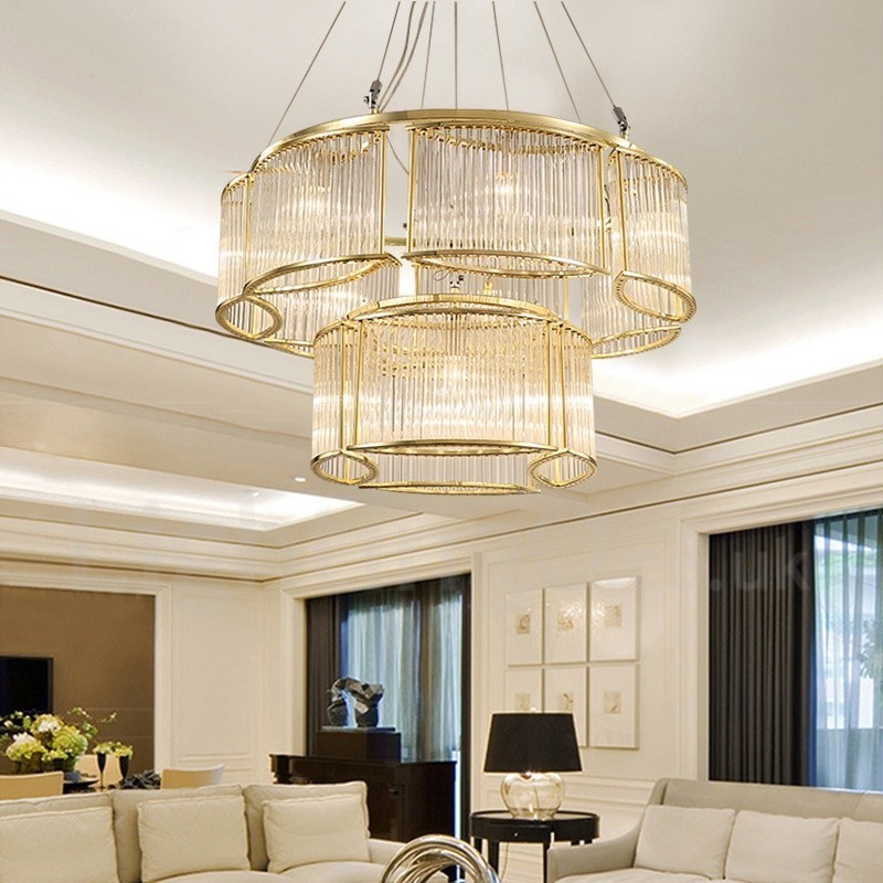 Lámpara colgante moderna contemporánea de acero de 11 luces con pantalla de cristal