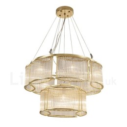 Lámpara colgante moderna contemporánea de acero de 11 luces con pantalla de cristal