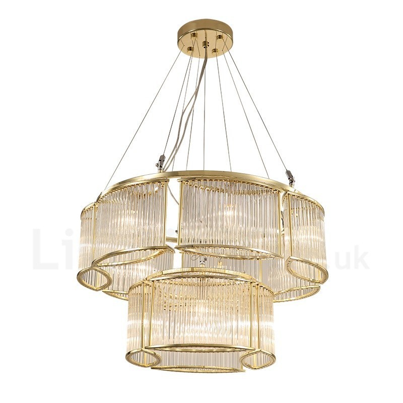 Lámpara colgante moderna contemporánea de acero de 11 luces con pantalla de cristal