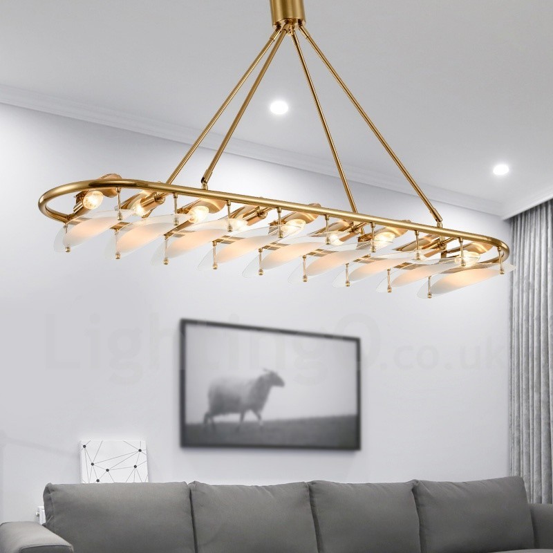 Lámpara colgante moderna contemporánea de latón de 9 luces con pantalla de vidrio