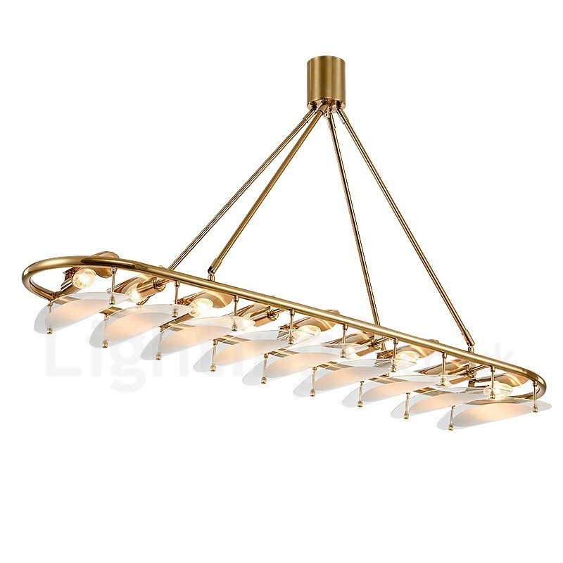 Lámpara colgante moderna contemporánea de latón de 9 luces con pantalla de vidrio
