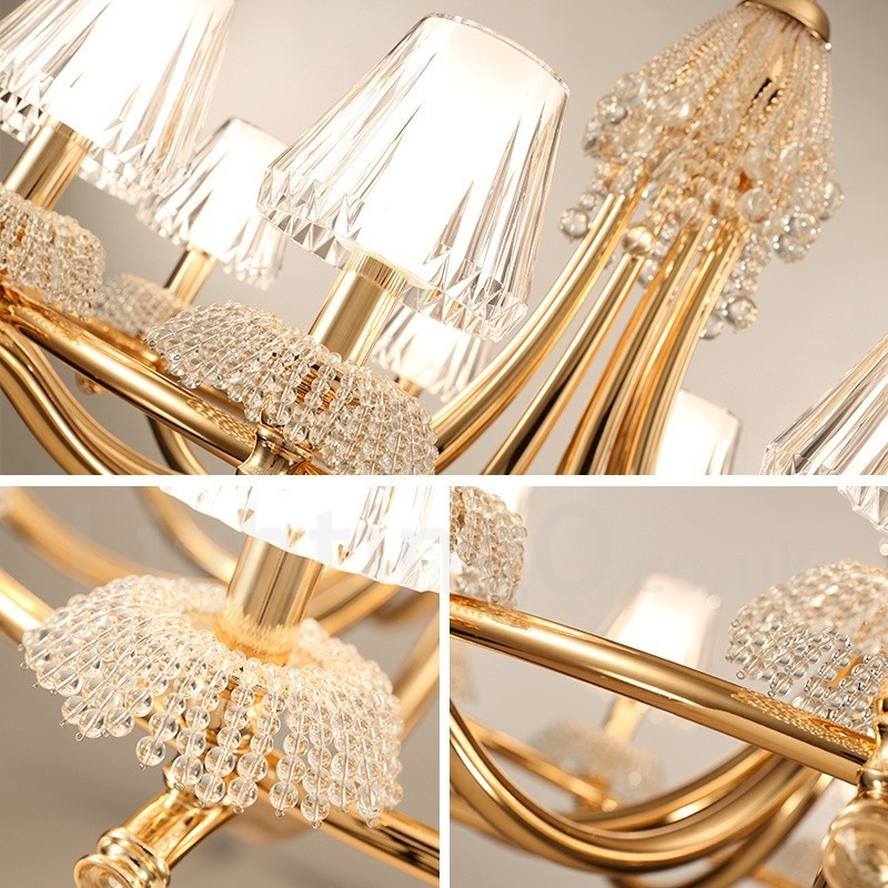 Lámpara de araña moderna y contemporánea de acero y cristal de 6 luces con pantalla acrílica