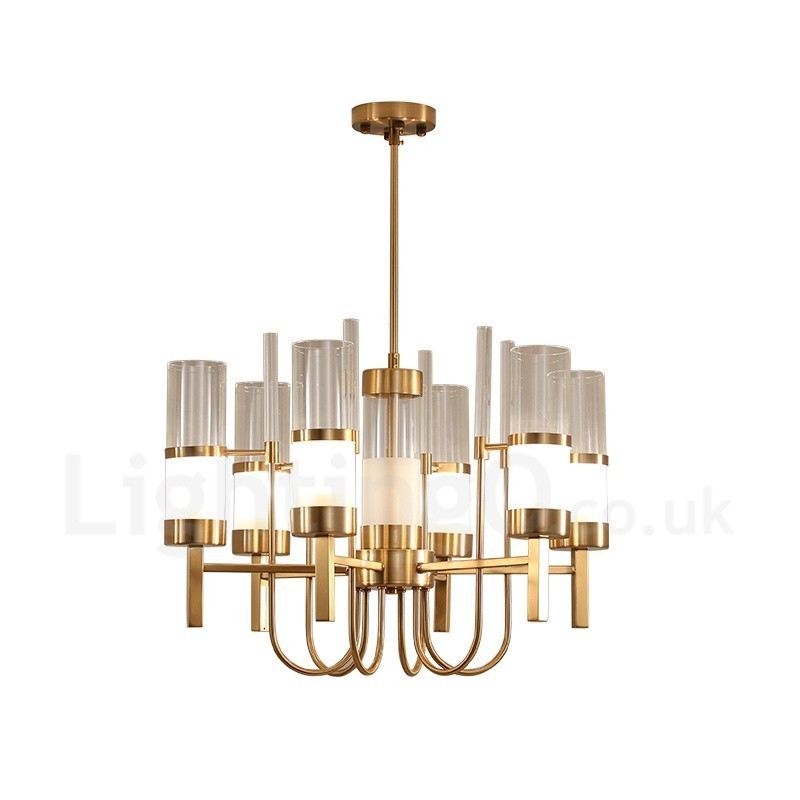 Lámpara de araña de acero de 6 luces con pantalla de cristal, estilo rústico y contemporáneo