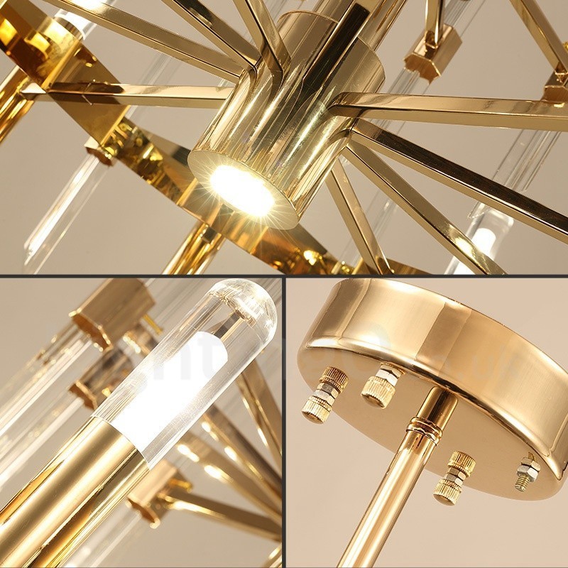 Lámpara de araña moderna y contemporánea de aleación de aluminio de 18 luces con pantalla de cristal