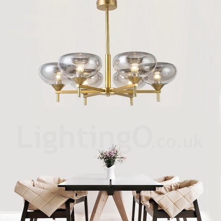 Lámpara de araña moderna y contemporánea de aleación de aluminio de 6 luces con pantalla de cristal Lámpara de araña moderna y contemporánea de aleación de aluminio de 6 luces con pantalla de cristal