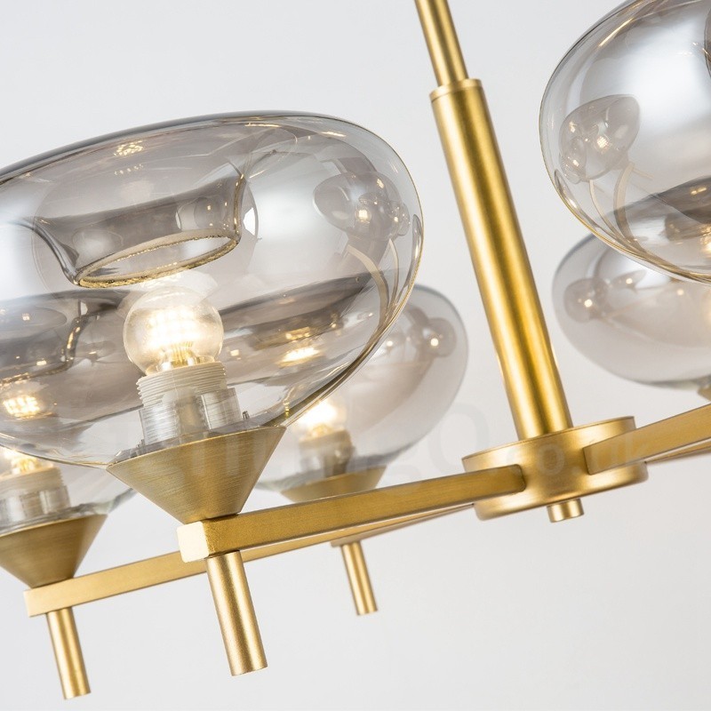 Lámpara de araña moderna y contemporánea de aleación de aluminio de 6 luces con pantalla de cristal