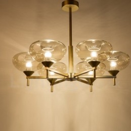 Lámpara de araña moderna y contemporánea de aleación de aluminio de 6 luces con pantalla de cristal
