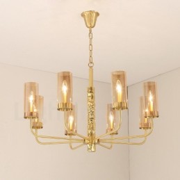 Lámpara de araña moderna contemporánea de latón de 8 luces con pantalla de cristal
