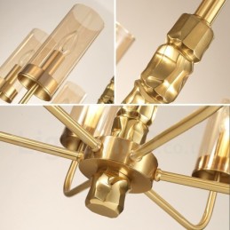 Lámpara de araña moderna contemporánea de latón de 10 luces con pantalla de cristal