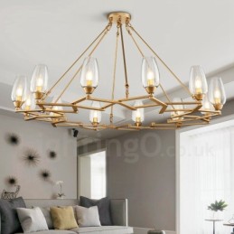 Lámpara colgante moderna contemporánea de acero de 12 luces con pantalla de vidrio