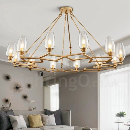 Lámpara colgante moderna contemporánea de acero de 12 luces con pantalla de vidrio Lámpara colgante moderna contemporánea de acero de 12 luces con pantalla de vidrio