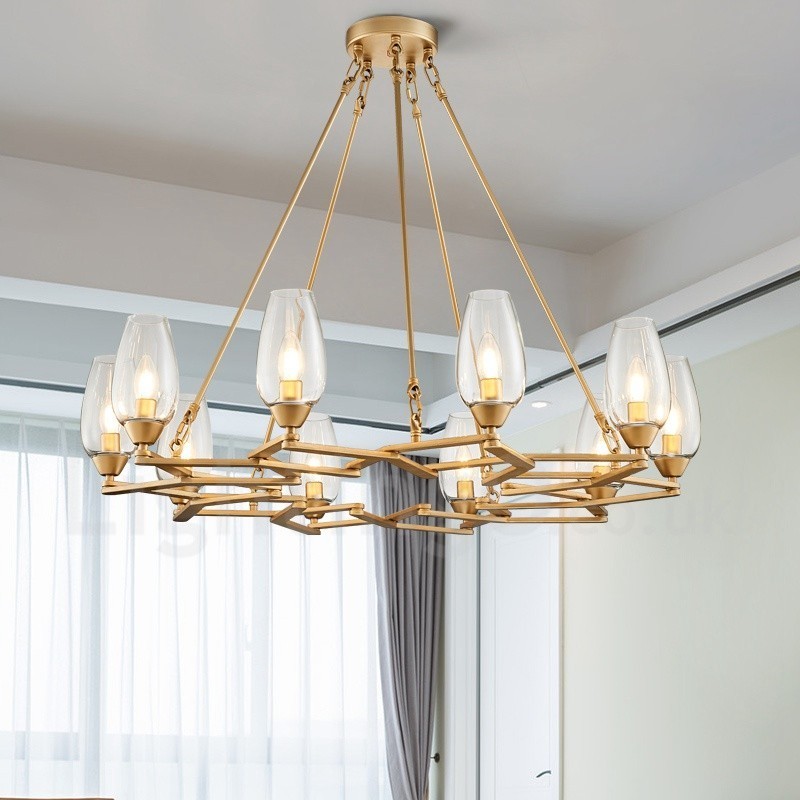 Lámpara colgante moderna contemporánea de acero de 10 luces con pantalla de vidrio