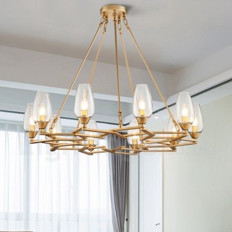 Lámpara colgante moderna contemporánea de acero de 10 luces con pantalla de vidrio Lámpara colgante moderna contemporánea de acero de 10 luces con pantalla de vidrio