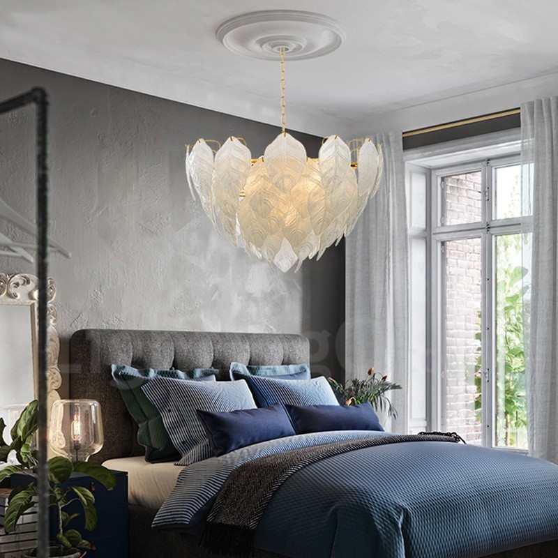 Lámpara colgante moderna contemporánea de acero de 4 luces con pantalla de vidrio