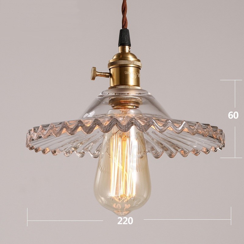 Lámpara colgante rústica retro de acero de una luz con pantalla de vidrio