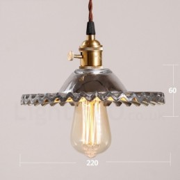 Lámpara colgante rústica retro de acero de una luz con pantalla de vidrio