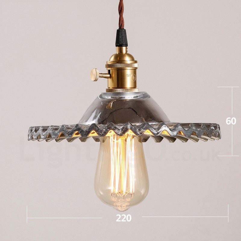 Lámpara colgante rústica retro de acero de una luz con pantalla de vidrio