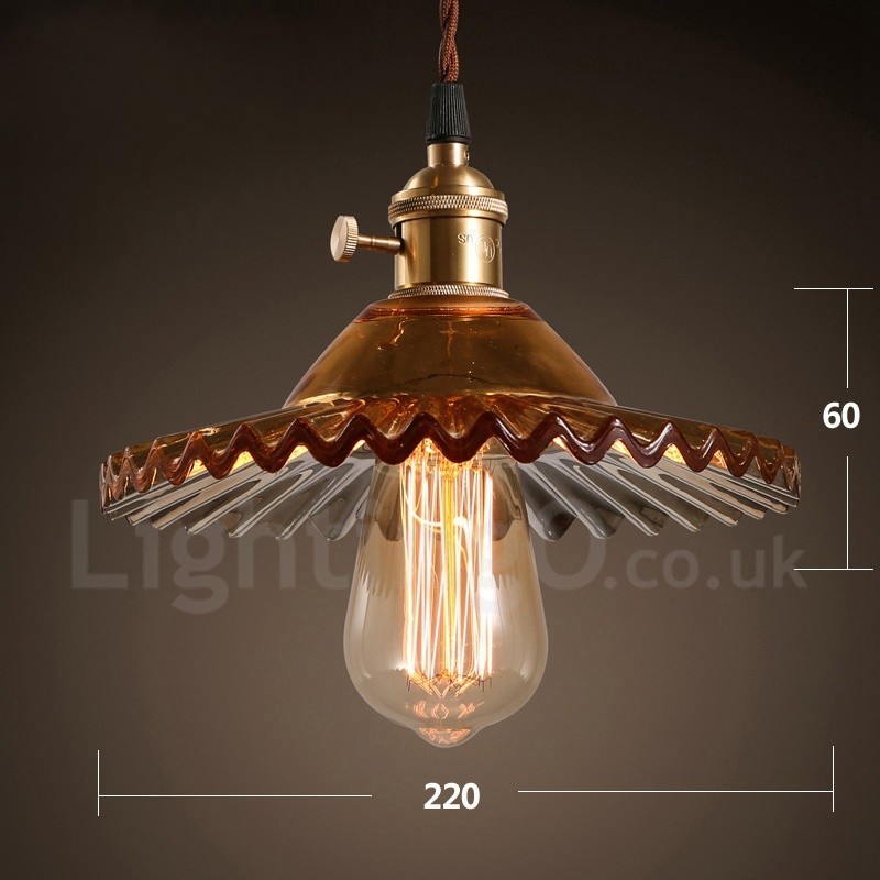 Lámpara colgante rústica retro de acero de una luz con pantalla de vidrio
