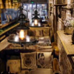 Lámpara colgante retro de acero de 1 luz con pantalla de cristal