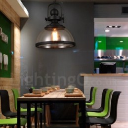 Lámpara colgante retro de acero de 1 luz con pantalla de cristal