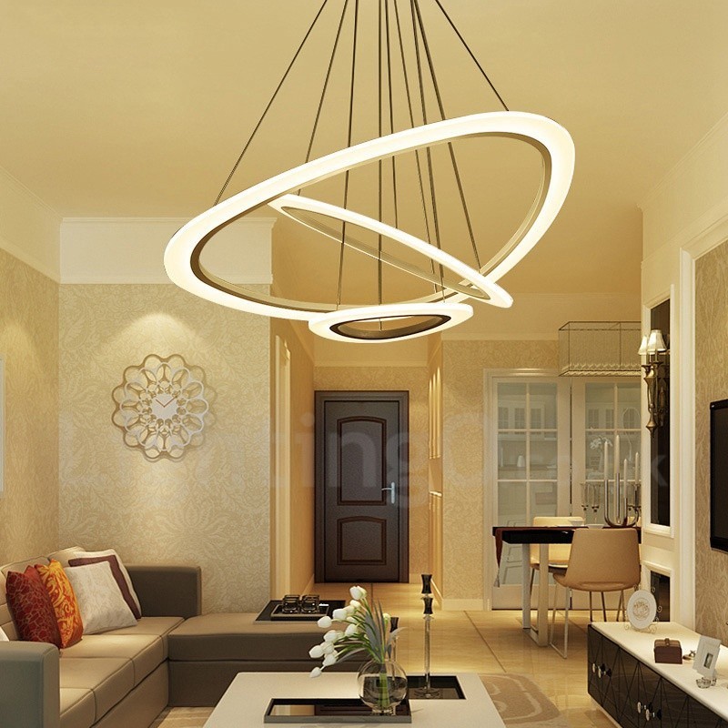 Lámpara colgante moderna contemporánea de 3 luces de aleación de aluminio con pantalla acrílica y regulable con control remoto