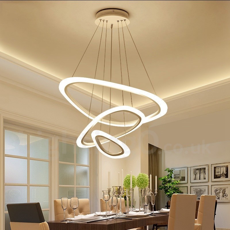 Lámpara colgante moderna contemporánea de 3 luces de aleación de aluminio con pantalla acrílica y regulable con control remoto