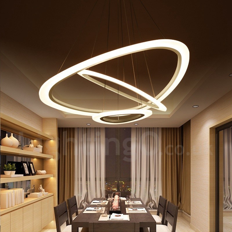 Lámpara colgante moderna contemporánea de 3 luces de aleación de aluminio con pantalla acrílica y regulable con control remoto