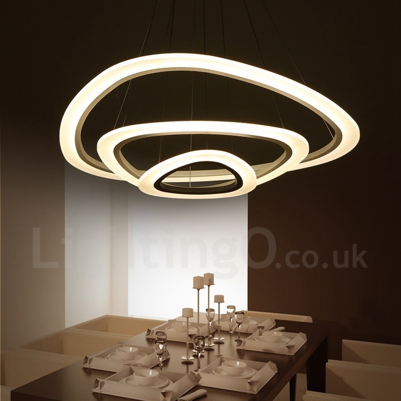 Lámpara colgante moderna contemporánea de 3 luces de aleación de aluminio con pantalla acrílica y regulable con control remoto