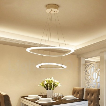 Lámpara colgante moderna contemporánea de aleación de aluminio con 2 anillos y pantalla acrílica, regulable con control remoto Lámpara colgante moderna contemporánea de aleación de aluminio con 2 anillos y pantalla acrílica, regulable con control remoto