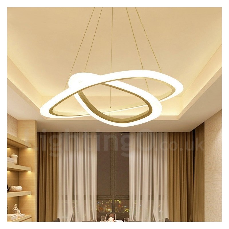 Lámpara colgante moderna contemporánea de aleación de aluminio con 2 anillos y pantalla acrílica, regulable con control remoto