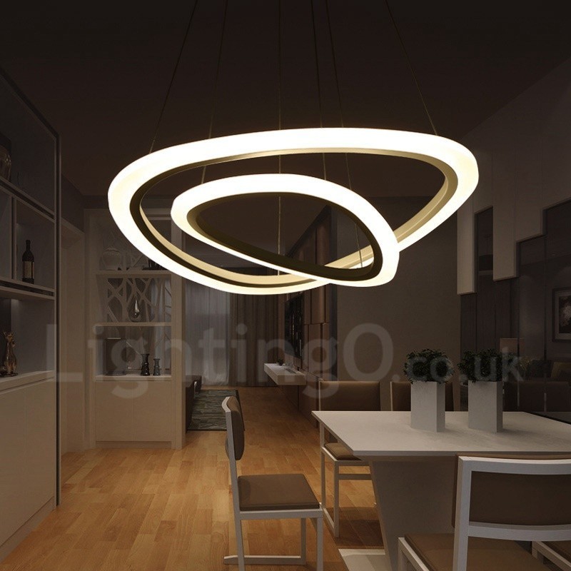 Lámpara colgante moderna contemporánea de aleación de aluminio con 2 anillos y pantalla acrílica, regulable con control remoto
