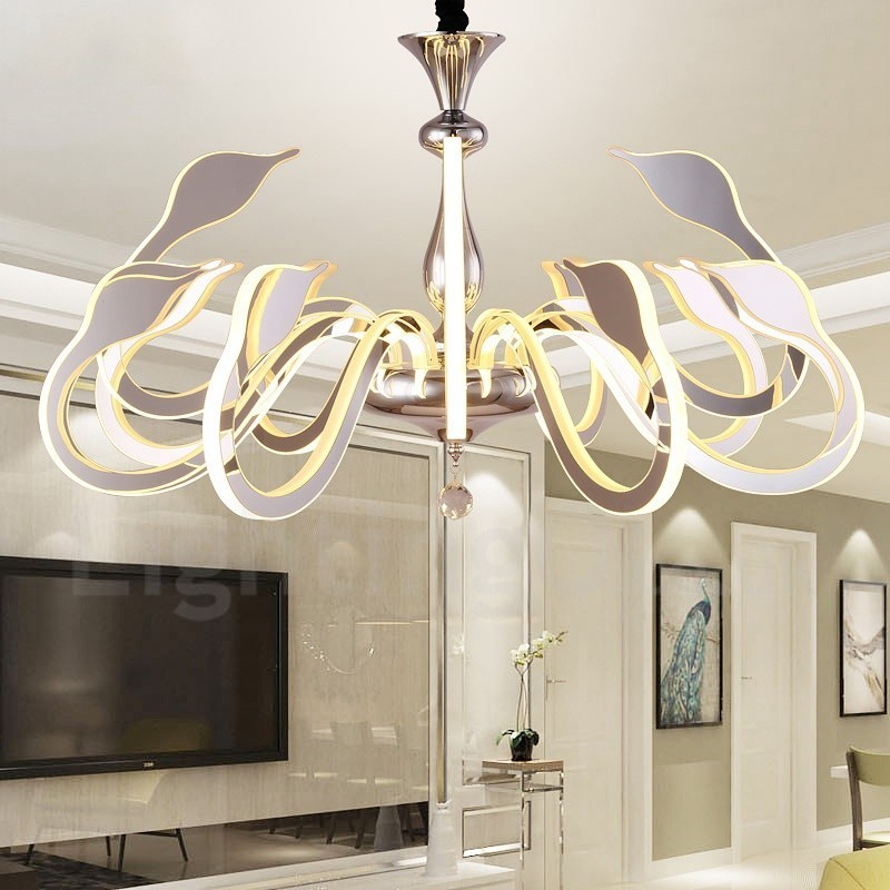 Lámpara de araña moderna y contemporánea de acero regulable de 12 luces con pantalla acrílica