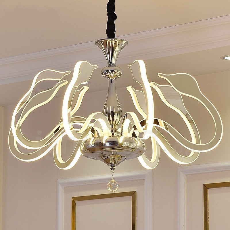 Lámpara de araña moderna y contemporánea de acero regulable de 8 luces con pantalla acrílica