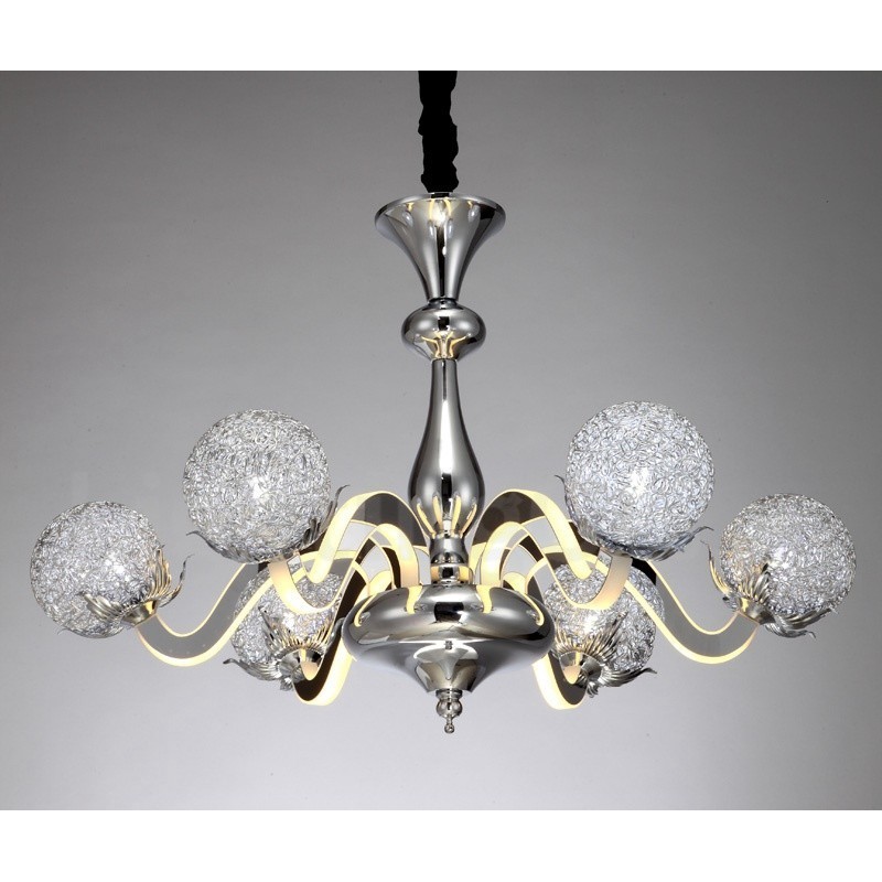 Lámpara de araña moderna y contemporánea de acero regulable de 6 luces con pantalla de aleación de aluminio