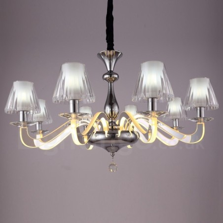 Lámpara de araña moderna y contemporánea de acero regulable de 8 luces con pantalla de cristal Lámpara de araña moderna y contemporánea de acero regulable de 8 luces con pantalla de cristal