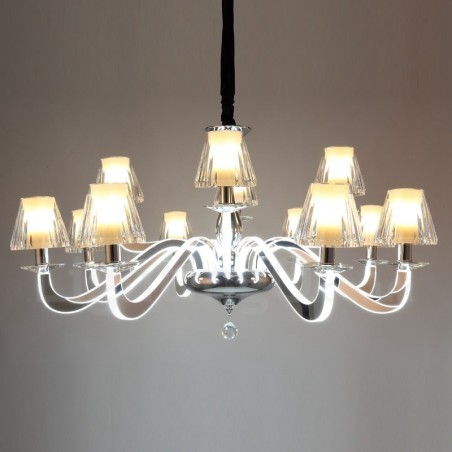 Lámpara de araña moderna y contemporánea de acero regulable de 12 luces con pantalla de cristal Lámpara de araña moderna y contemporánea de acero regulable de 12 luces con pantalla de cristal