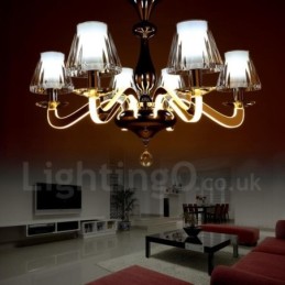 Lámpara de araña moderna y contemporánea de acero con 6 luces y pantalla de cristal regulable