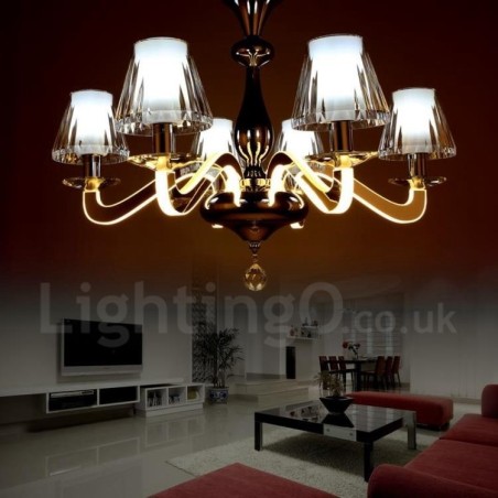 Lámpara de araña moderna y contemporánea de acero con 6 luces y pantalla de cristal regulable Lámpara de araña moderna y contemporánea de acero con 6 luces y pantalla de cristal regulable
