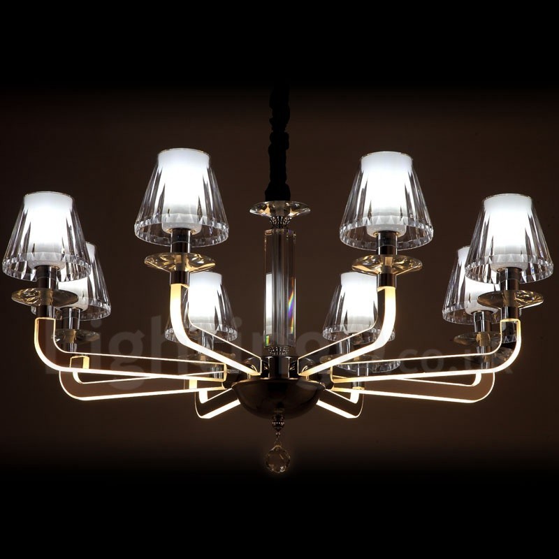 Lámpara de araña de cristal moderna y contemporánea regulable de 8 luces con pantalla de cristal